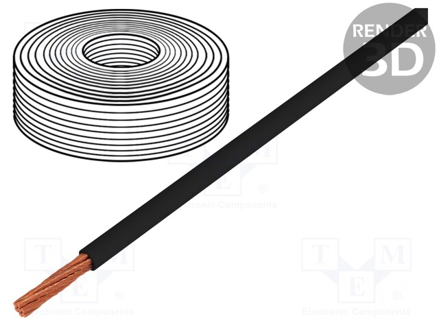 Wire; LifY; stranded; Cu; 1x0,10mm2; PVC; black; 300V; -15÷80°C