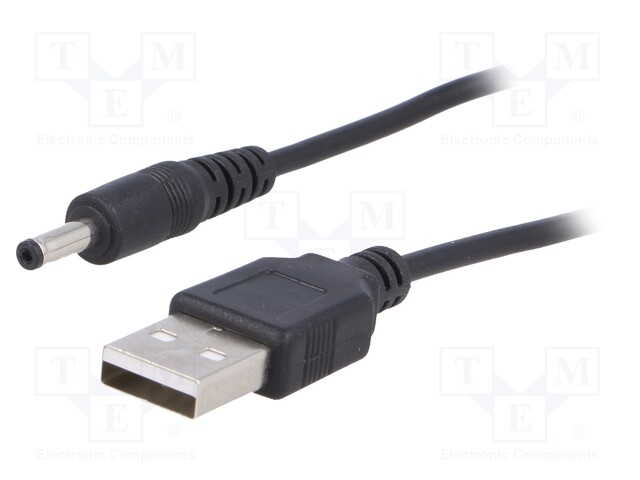 Cable; USB A plug,DC 3,5x1,35 plug; straight; black; 0.8m; 5÷50°C