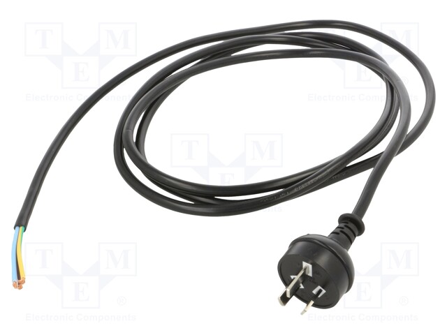 Cable; AS 3112 (I) plug,wires; PVC; 2.5m; black; 3x1mm2; 10A; 250V