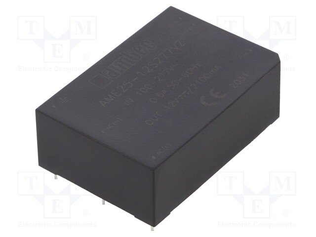 Converter: AC/DC; 25W; Uout: 12VDC; Iout: 2.1A; 82%; Mounting: PCB