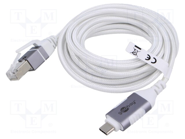 Cable; slim,USB 3.1; RJ45 plug,USB C plug; nickel plated; 3m