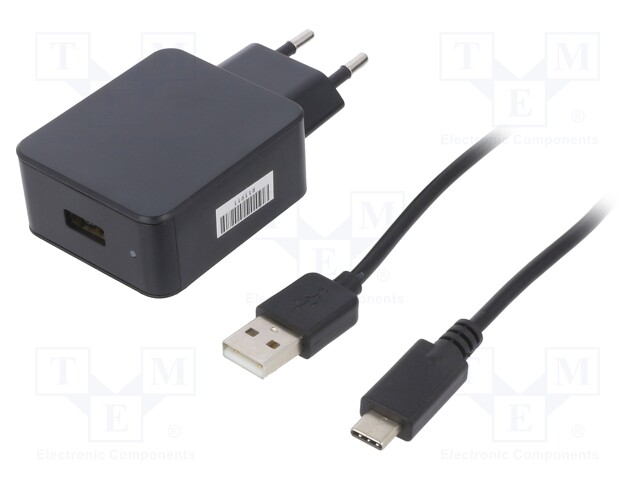 Power supply: switched-mode; 5VDC; 3A; Out: USB C; 15W; Plug: EU