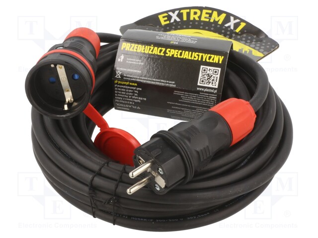 Extension lead; Sockets: 1; rubber; black; 3x2,5mm2; 10m; 16A