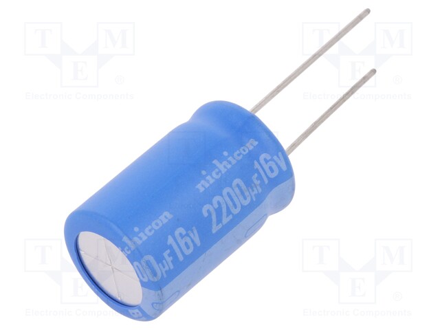 Capacitor: electrolytic; THT; 2200uF; 16VDC; Ø16x25mm; Pitch: 7.5mm