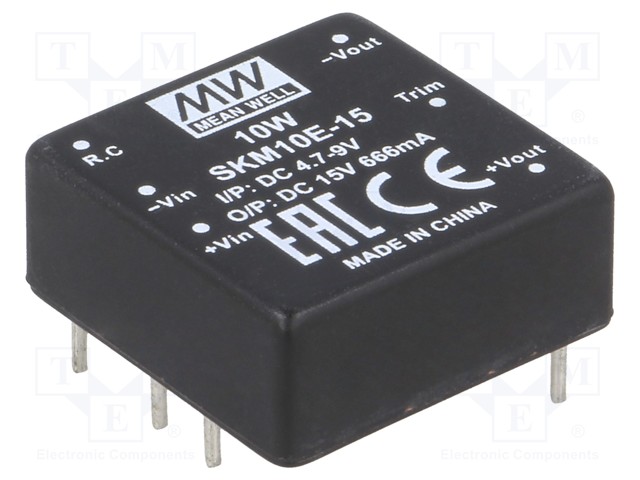 Converter: DC/DC; 10W; Uin: 4.7÷9V; 15VDC; Iout: 666mA; 1"x1",DIP