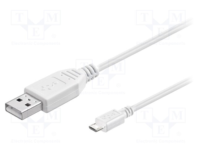 Cable; USB 2.0; USB A plug,USB B micro plug; 0.15m; white