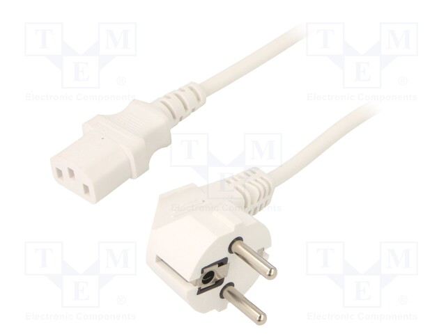 Cable; CEE 7/7 (E/F) plug angled,IEC C13 female; 1.8m; white