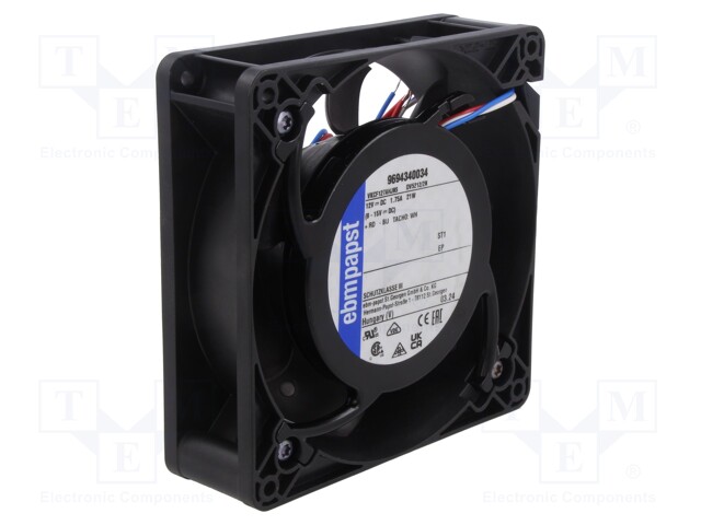 Fan: DC; axial; 127x127x38mm; ball bearing; IP54; Len: 310mm; 12VDC