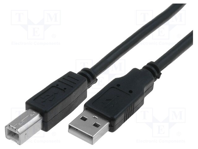 Cable; USB 2.0; USB A plug,USB B plug; nickel plated; 5m; black