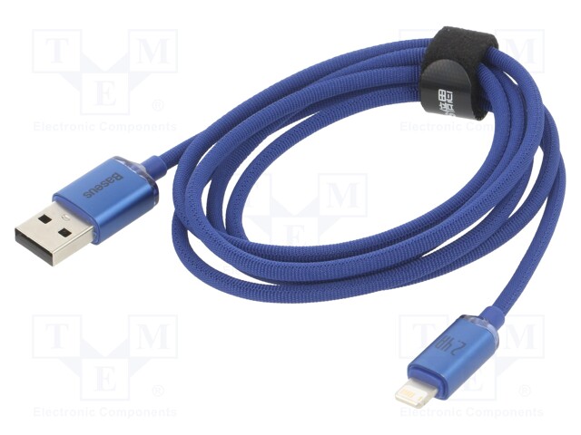 Cable; USB 2.0; Apple Lightning plug,USB A socket; 1.2m; blue