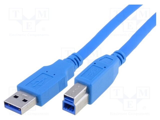 Cable; USB 3.0; USB A plug,USB B plug; nickel plated; 2m; blue