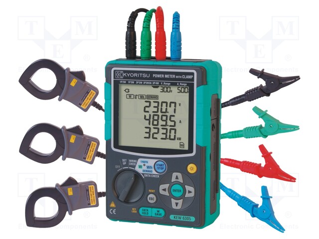 Meter: 3-phase power quality analyser; LCD; VAC: 150V,300V,600V