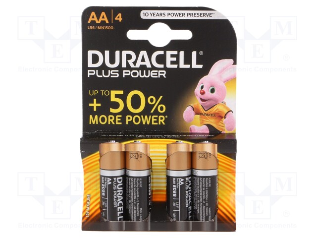Battery: alkaline; 1.5V; AA; PLUS; Batt.no: 4; non-rechargeable