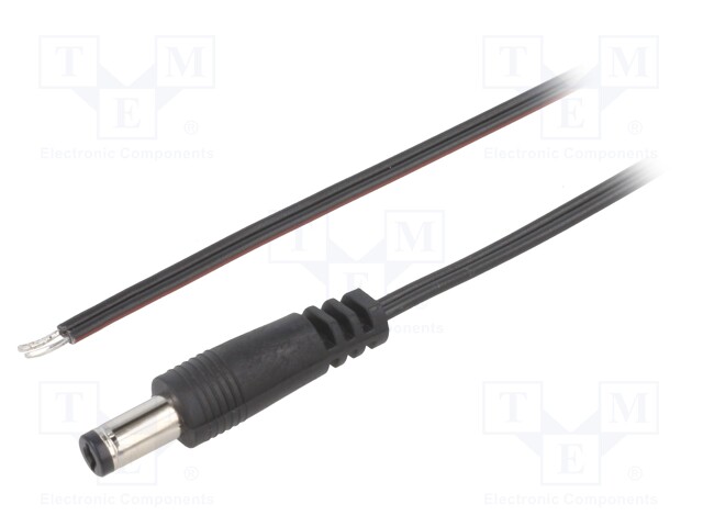 Cable; wires,DC 5,5/2,1 plug; straight; 0.35mm2; black; 1.5m