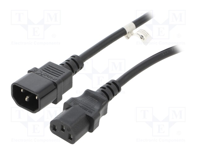 Cable; IEC C13 female,IEC C14 male; PVC; 3m; black; 10A; 250V