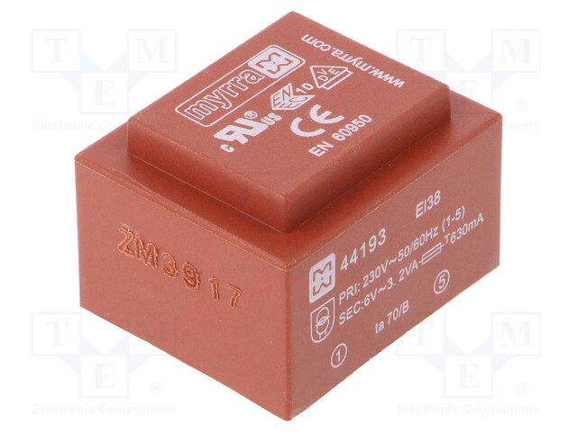 Transformer: encapsulated; 3.2VA; 230VAC; 6V; 533mA; Mounting: PCB