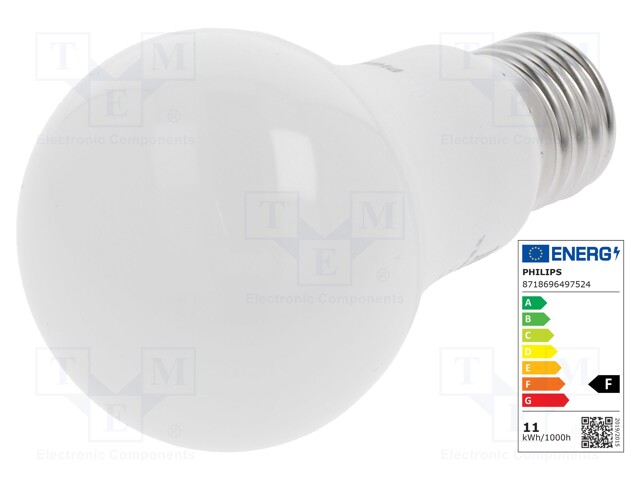 LED lamp; white; E27; 230VAC; 1055lm; 10.5W; 200°; 3000K; CRImin: 80