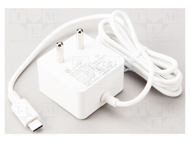 Power supply; 1.5m; white; 15W; 3A; Out: USB C; 100÷240VAC; Plug: IN