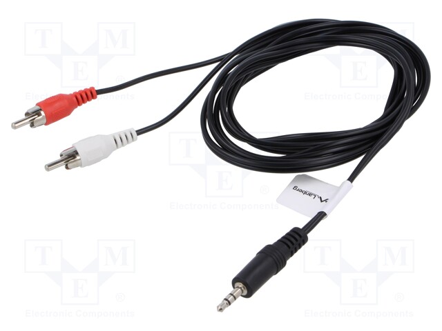 Cable; Jack 3.5mm 3pin plug,RCA plug x2; 2m; black; PVC