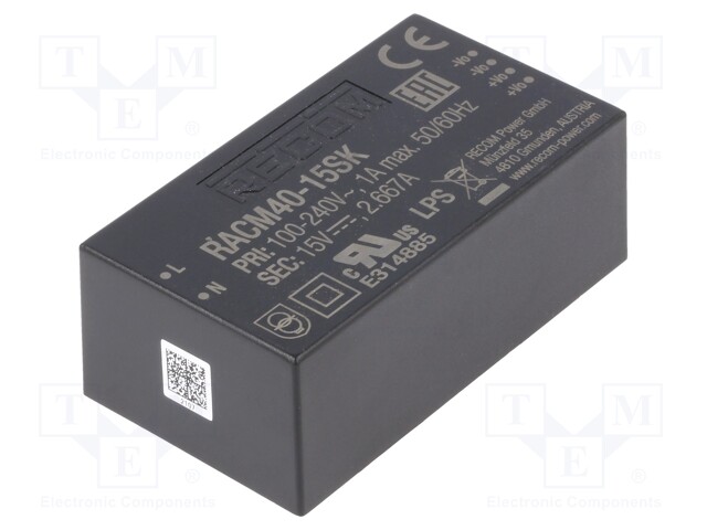 Power supply: switched-mode; open; 40W; 120÷370VDC; 80÷264VAC