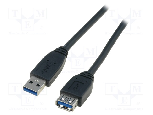 Cable; USB 3.0; USB A socket,USB A plug; nickel plated; 3m; black