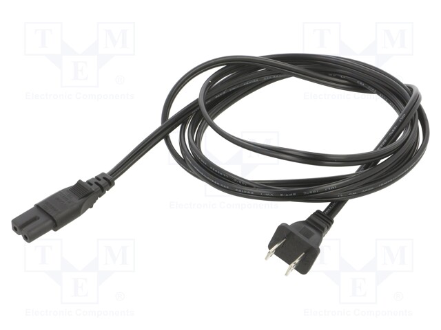 Cable; IEC C7 female,NEMA 1-15 (A) plug; PVC; 2.4m; polarized