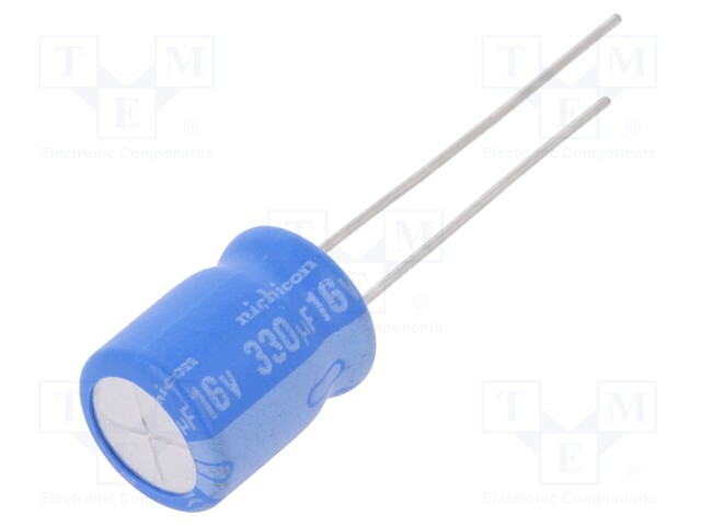 Capacitor: electrolytic; THT; 330uF; 16VDC; Ø10x12.5mm; Pitch: 5mm