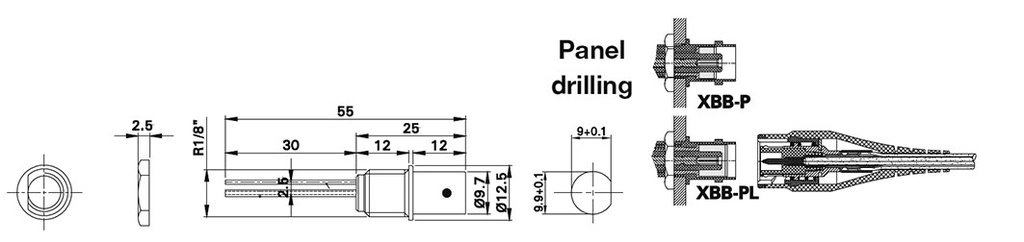 Connector: socket; BNC; blue; Connection: soldering; on panel