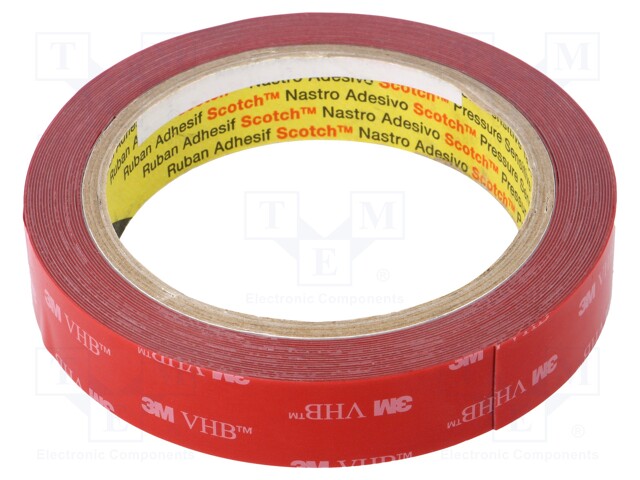 Tape: fixing; W: 19mm; L: 5.5m; Thk: 0.4mm; acrylic; grey; Tmax: 121°C