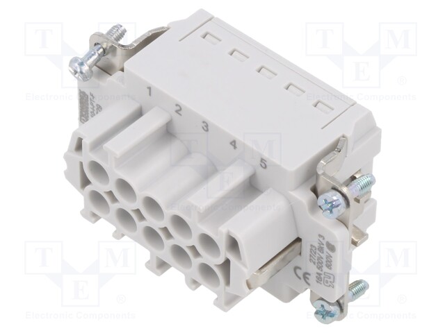 Heavy Duty Connector, HEAVYCON Series, Insert, 10+PE Contacts, B10, Receptacle, Push Lock Socket