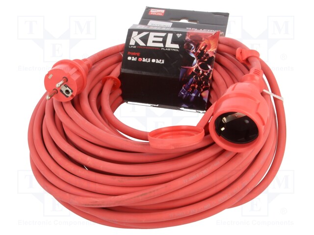 Extension lead; Sockets: 1; rubber; red; 3x1,5mm2; 30m; 16A