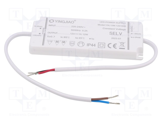 Power supply: switched-mode; LED; 12W; 12VDC; 1A; 220÷240VAC; IP44