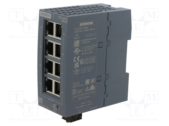 Switch, 8 Ports, Industrial, Unmanaged Fast Ethernet, DIN Rail / Wall, RJ45 x 8, 10Mbps, 100Mbps