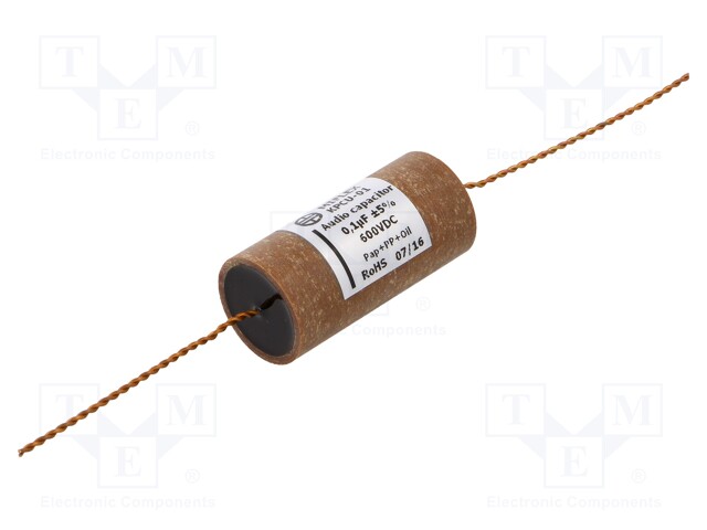 Capacitor: copper-polypropylene-paper; 0.1uF; 600VDC; ±5%; 0.0035