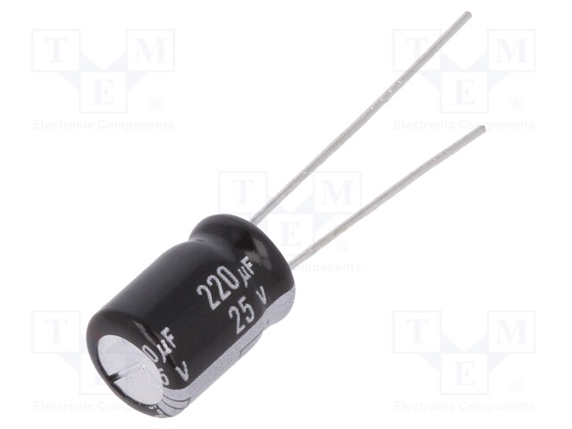 Capacitor: electrolytic; THT; 220uF; 25VDC; Ø8x11.5mm; Pitch: 3.5mm