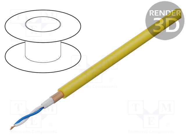 Wire: microphone cable; 2x0,22mm2; yellow; OFC; PVC; -15÷70°C; 100m