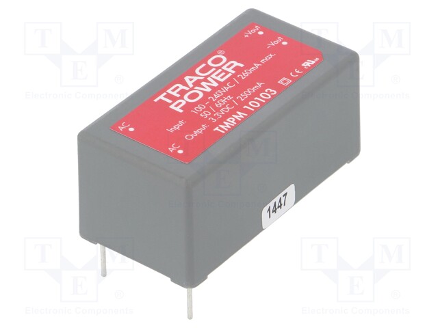 Converter: AC/DC; 8.3W; Uout: 3.3VDC; Iout: 2500mA; 70%; Series: TMPM