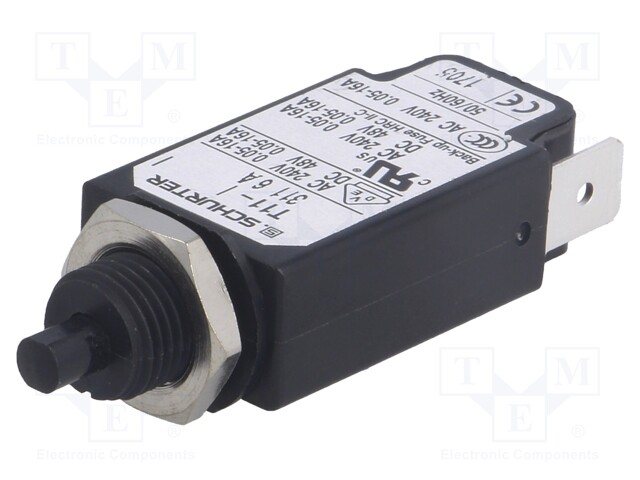 Circuit breaker; Urated: 240VAC; 48VDC; 6A; SPST; Poles: 1; screw