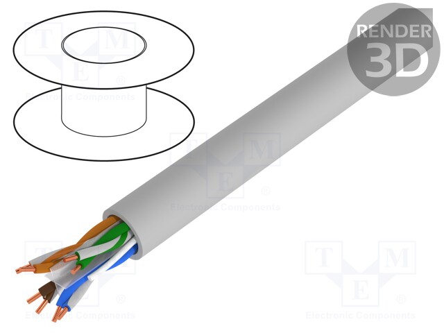 Wire; U/UTP; 6; solid; Cu; unshielded; LSZH; grey; 100m