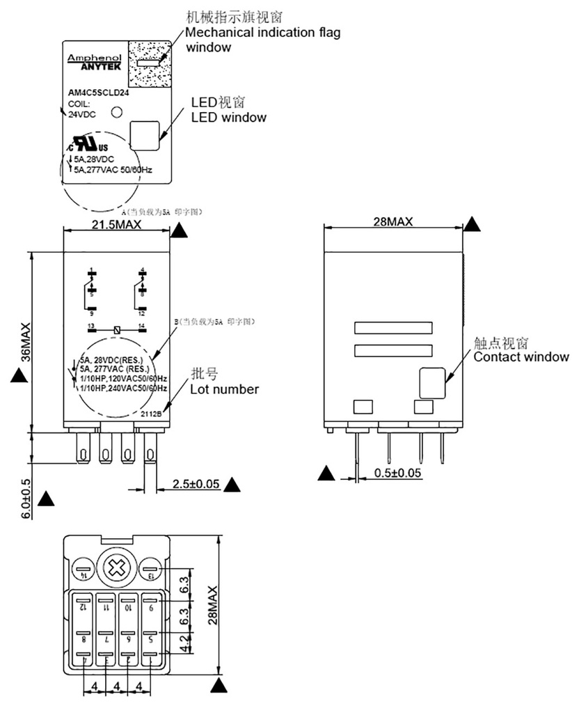 Relay: electromagnetic industrial; 4PDT; 24VDC; Icontacts max: 5A