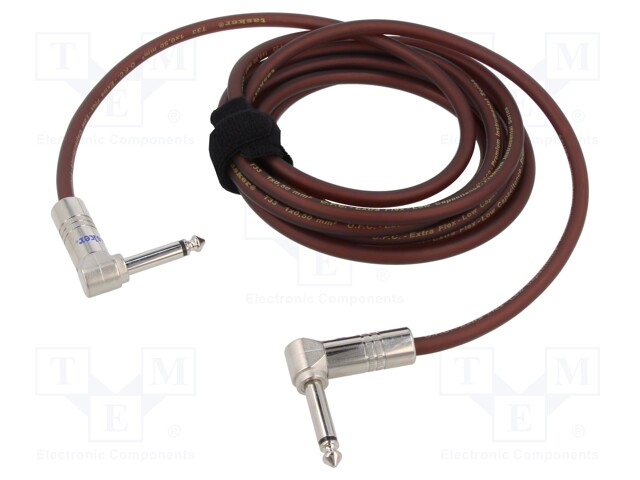 Cable; Jack 6,3mm 2pin plug,Jack 6.3mm 2pin angled plug; 6m