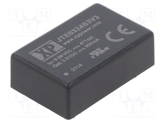 Isolated Board Mount DC/DC Converter, 1.5kV Isolation, ITE, 1 Output, 3 W, 3.3 V, 900 mA