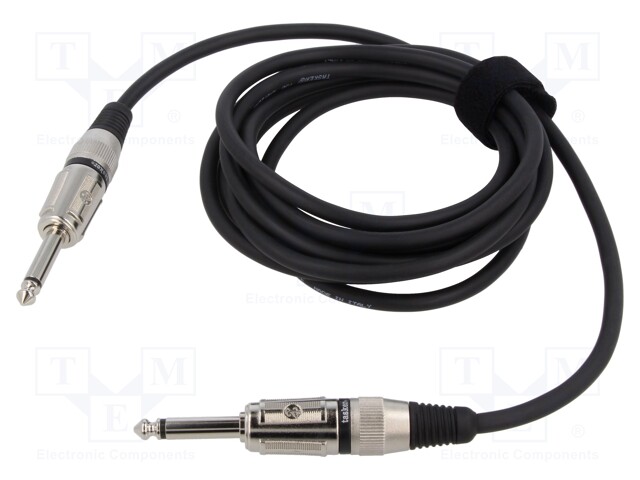 Cable; Jack 6,3mm 2pin plug,both sides; 3m; black; 0.25mm2