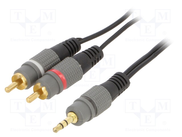 Cable; Jack 3.5mm 3pin plug,RCA plug x2; 5m; black