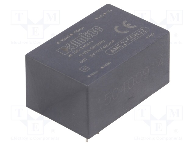 Converter: AC/DC; 2W; Uout: 5VDC; Iout: 0.4A; 70%; Mounting: PCB; 3kV