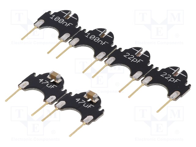 Kit: capacitors; Kit: 2x 100nF,2x 22pF,2x 47uF; pin header