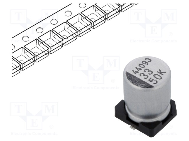 Capacitor: electrolytic; SMD; 33uF; 50VDC; Ø6.3x7.7mm; ±20%; 2000h