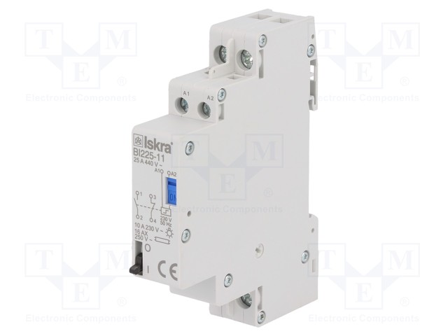 Relay: installation; bistable; NC + NO; Ucoil: 230VAC; 25A; IP20