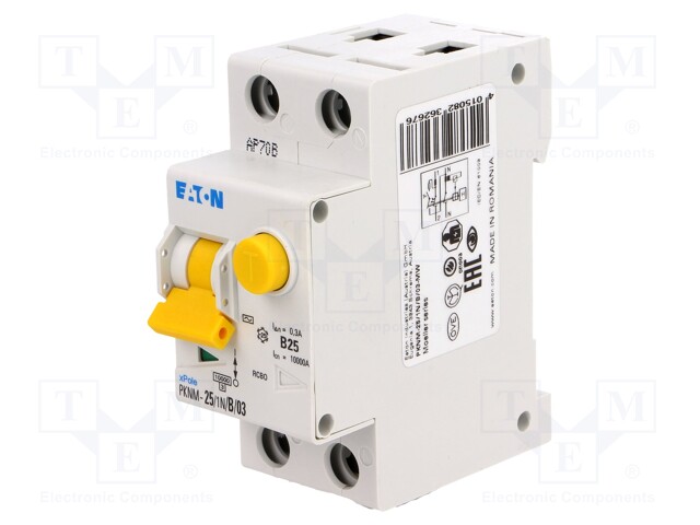 RCBO breaker; Inom: 25A; Ires: 300mA; Poles: 1+N; 230VAC; IP20; PKNM