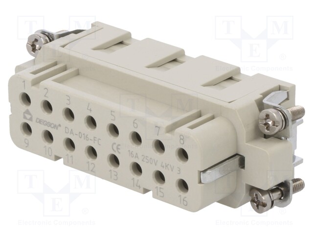 Connector: HDC; contact insert; female; DA; PIN: 16; 16+PE; crimped